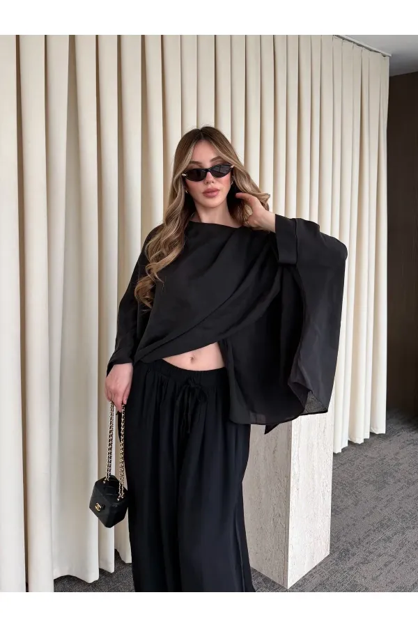 Siyah Uçuşan Pelerin Panço - 0901