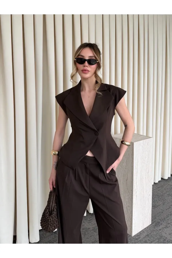 Kahverengi Margot Yelek Pantolon Takım - 308