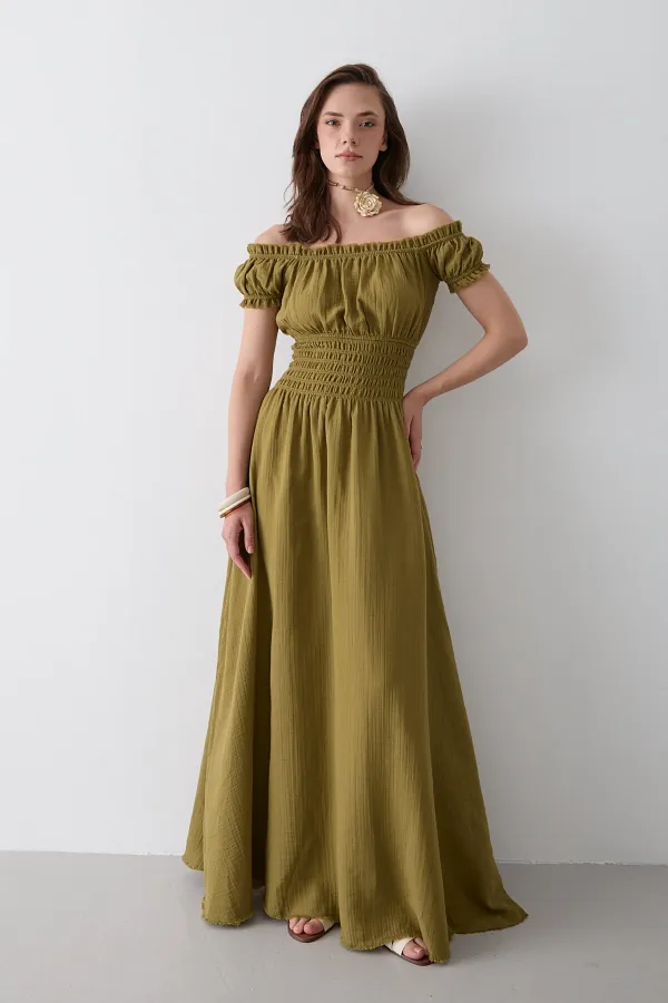 Khaki Ruched Dress - 2002