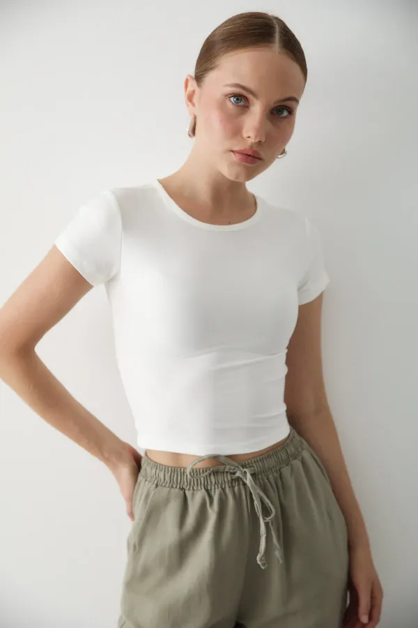 Beyaz Crop Bluz - 1182