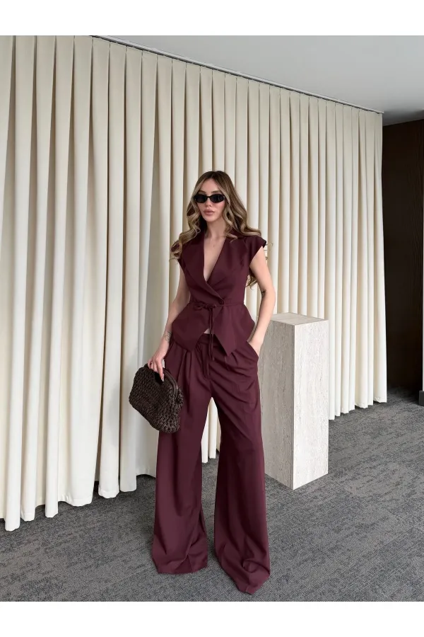 Bordo Margot Yelek Pantolon Takım - 308