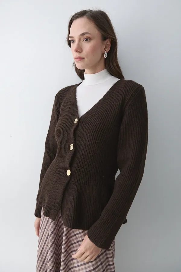 Gilet plissé marron à 3 boutons - 251065