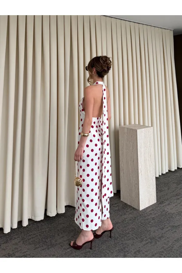 Robe blanc cassé à pois avec détail au dos - 4922