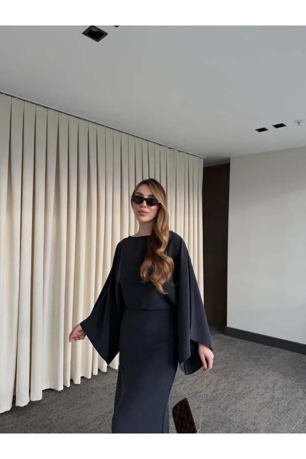 Black Batwing Sleeve Modal Dress - 5000 Black Batwing Sleeve Modal Dress - 5000