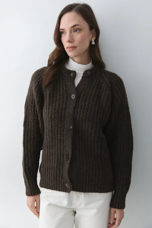 Gilet 5 boutons couleur café chiné - 251061