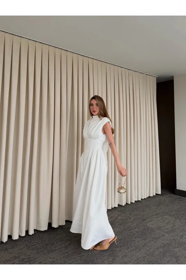 White Padded Dress - 25193