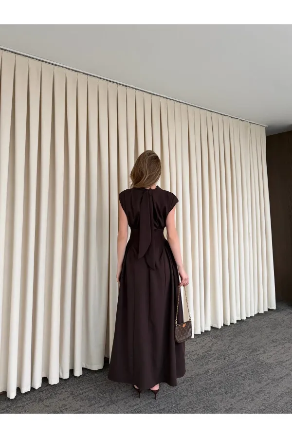 Kahverengi Vatkalı Elbise - 25193
