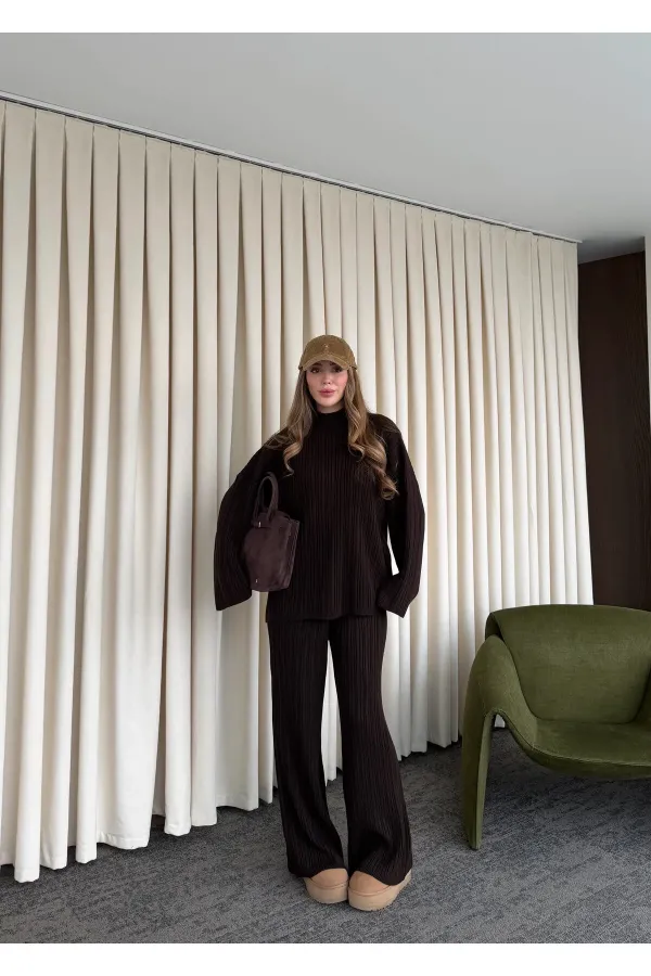 Ensemble pull en maille marron - 98078