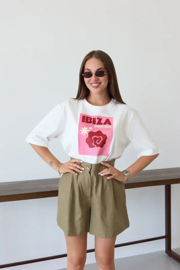 White Ibiza Print T-shirt - 0500 White Ibiza Print T-shirt - 0500