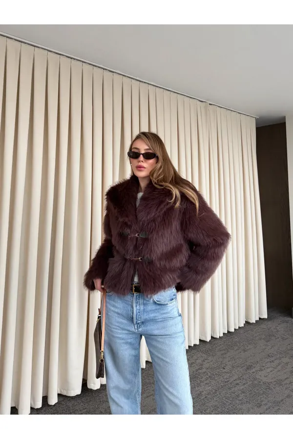 Kahverengi Kürk Mont - 9679