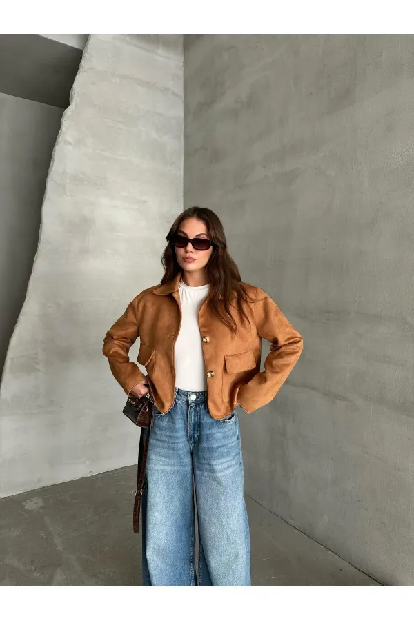 Tan Zelda Suede Short Jacket