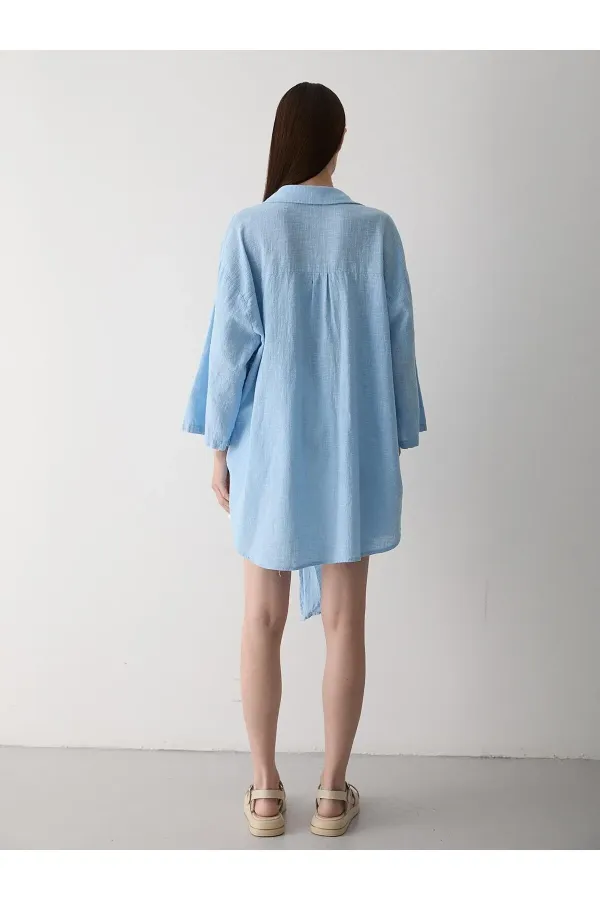 Blue Flam Linen Kimono Shirt