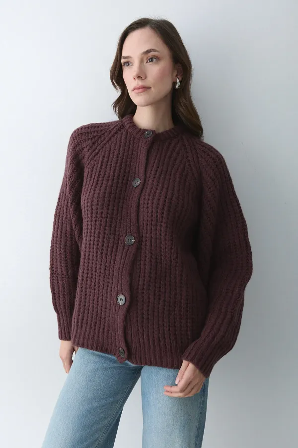 Burgundy 5-Button Cardigan - 251061 Burgundy 5-Button Cardigan - 251061