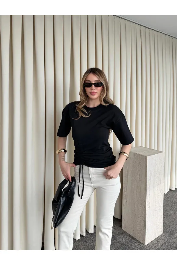 Siyah Yandan Büzgülü Bluz - ÖB261025