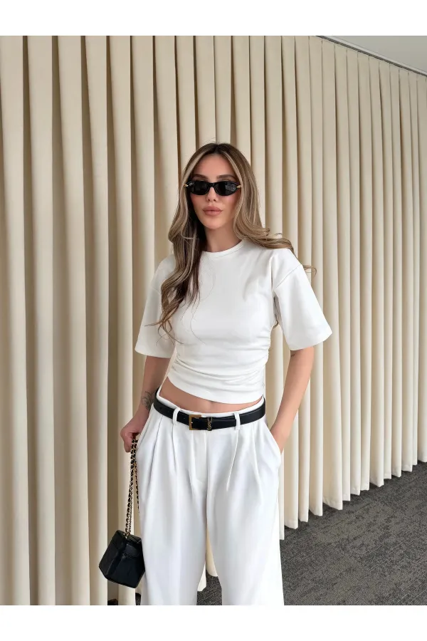 Light Off-White Side Draped Bodysuit - 261003