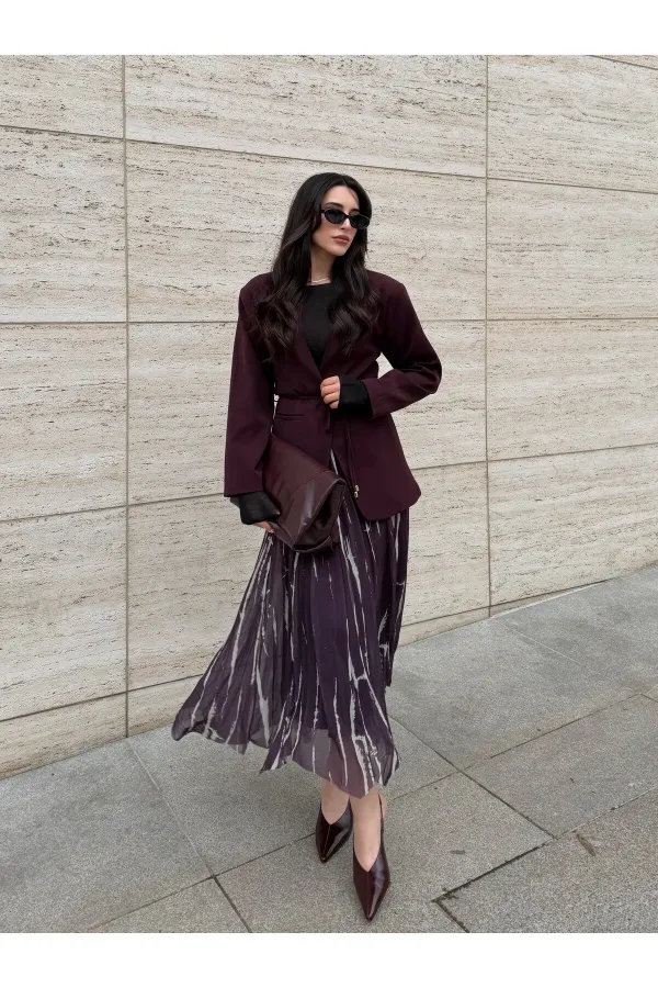 Mürdüm Kırışık Etek - 3369