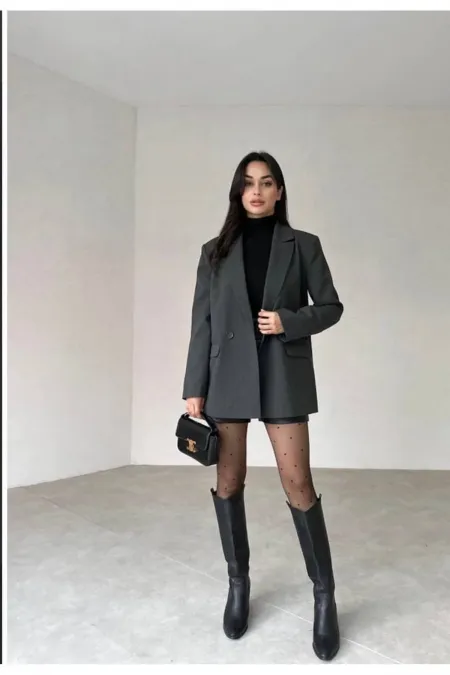 Tek Düğmeli Oversize Antrasit Blazer Ceket