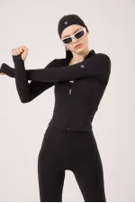 Veste Fabiola avec détails aux doigts et fermeture éclair, noire