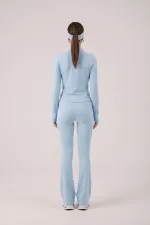 Fabiola Jacket with Finger Detail and Zipper, Blue Fabiola Jacket with Finger Detail and Zipper, Blue