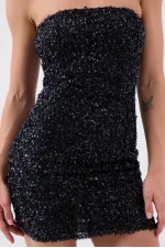 Sequin Strapless Mini Genesis Dress Black