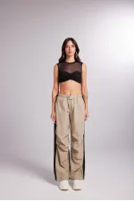 Bicolor Parachute Pantolon Bej