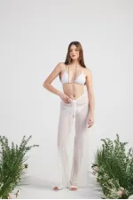 Shirred Pareo Pantolon Beyaz
