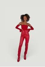 Pantalon en cuir rouge Rebel