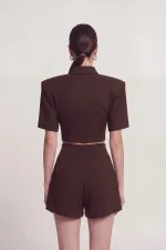 Vatkalı Polo Yaka Carolyn T-Shirt Kahve