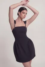 Eyelet Strap Detail Mini Sandra Dress Black