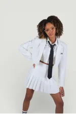 Veste en cuir écru style universitaire