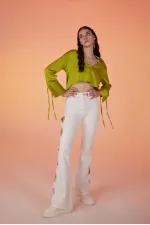 Cutout Jean Pantolon Beyaz