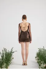 Ensemble body et jupe en tissu brillant, couleur café lunaire