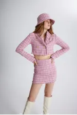 Tweed Fabric Crop Jacket Pink