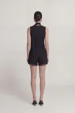 Short Nina en dentelle plissée taille haute, noir