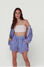 Yumuşak Dokulu Çizgili Saten Mini Mellow Şort Lacivert