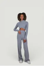 Balıkçı Yaka Crop Model Parmak Geçirmeli Feels Kazak Gri