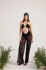 Shirred Pareo Pantolon Siyah