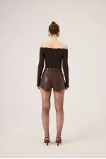 Madonna Neckline Lace Macy Cashmere Blouse, Brown