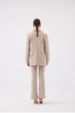 Veste blazer rayée beige