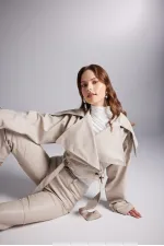 Pantalon en cuir beige Lucy