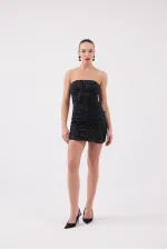 Sequin Strapless Mini Genesis Dress Black