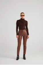 Pantalon en cuir marron Gina