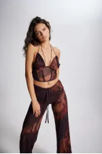 Drawstring Tulle Sasha Blouse, Coffee