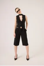 Bermuda Nina noir à taille haute et pli simple