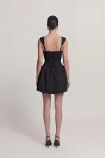 Eyelet Strap Detail Mini Sandra Dress Black