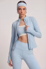 Fabiola Jacket with Finger Detail and Zipper, Blue Fabiola Jacket with Finger Detail and Zipper, Blue