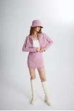 Tweed Fabric Crop Jacket Pink