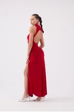Backless Long Emilia Dress with Slit, Red