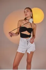 Distressed Jean Shorts White