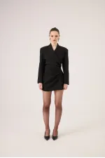 Beli Drape Detaylı Heleni Blazer Ceket Siyah